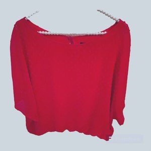 💐🌷Vibrant Red - Rose and Olive Dotted Swiss Top L EUC